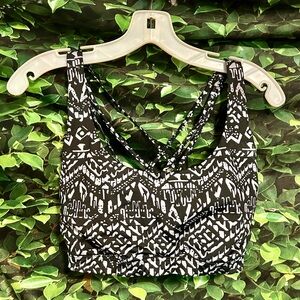 Victoria's Secret Sport Bra Black Silver Gray Print No Padding Womens Large